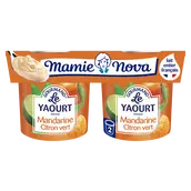 Yaourts Gourmand aux fruits Mandarine Citron vert MAMIE NOVA - 2 pots de 150g