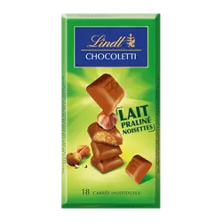 Chocolat au lait fourré praliné aux noisettes Chocoletti LINDT, Tablette de 100g