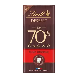 Chocolat noir intense 70% cacao à patisser LINDT DESSERT, Tablette de200g