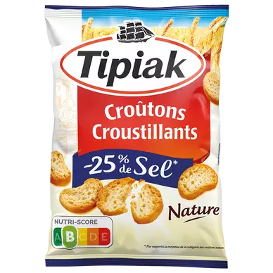 Croûtons nature -25% sel TIPIAK, sachet de 80g