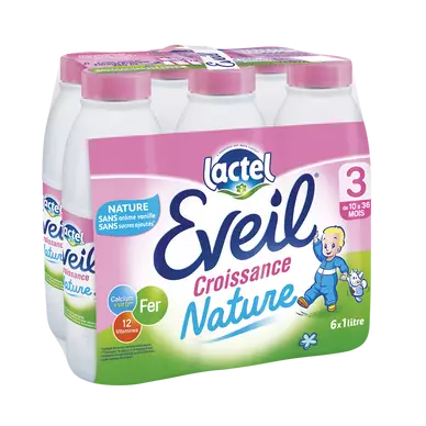 LACTEL EVEIL CROISSANCE - Lait Eveil nature sans arôme vanille, dès 12 mois - 6x1l