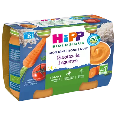 HIPP MON DINER BONNE NUIT - Risotto de Légumes, dès 8 mois - 2x190g