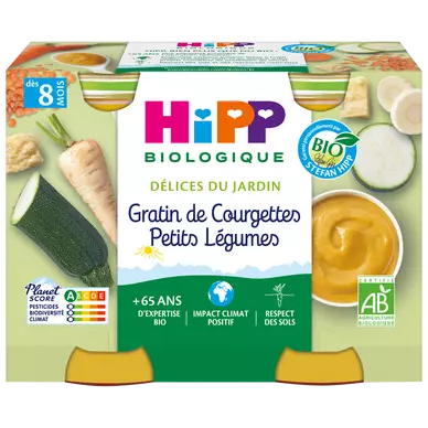 HIPP DELICES DU JARDIN - Gratin de Courgettes Petits Légumes, dès 8 mois - 2x190g