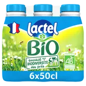 Lait Bio demi écrémé UHT - LACTEL - Bouteille 6x50cl