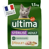Croquettes pour chat stérilisé au poulet ULTIMA, 1,5kg