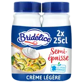 Crème légère semi épaisse 18% de matière grasse UHT BRIDELICE, 2 bouteilles de 25cl