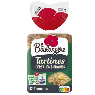 Pain Tartines aux céréales LA BOULANGERE - 12 tranches - 450g