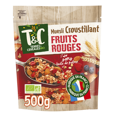 Muesli croustillant bio aux fruits rouges TERRE & CEREALES, 500g