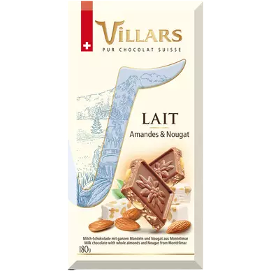 Chocolat au lait amandes nougat VILLARS, tablette de 180g