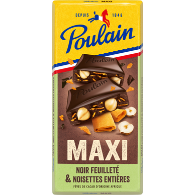 Tablette Chocolat Noir Maxi feuilleté et noisettes POULAIN - 190g