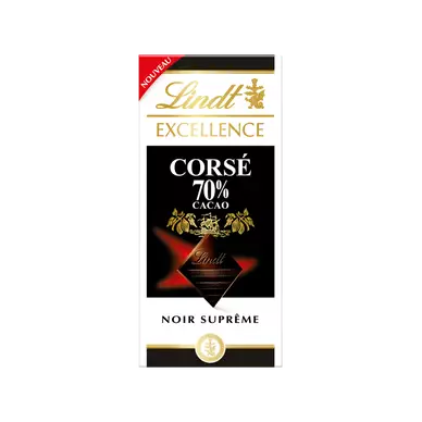 Chocolat noir corsé 70% cacao EXCELLENCE LINDT, Tablette de 100g