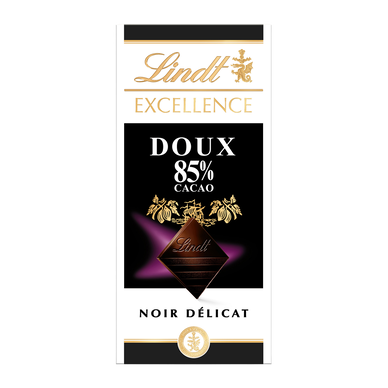 Chocolat Excellence noir 85% cacao doux LINDT, Tablette de 100g