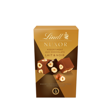 Nuxor assortimennt aux chocola lait & noir noisettes gianduja LINDT,étui 150g